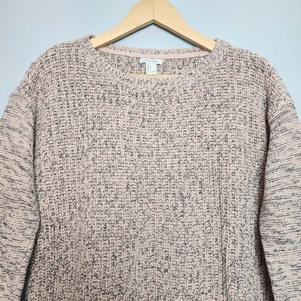 Forever 21 Marled Knit Crewneck Long Sleeve Pullover Sweater Pink Black Large - Picture 2 of 10